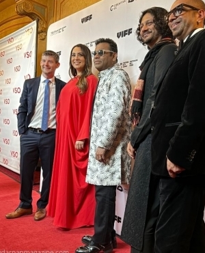 A.R. Rahman and team pose for the media 