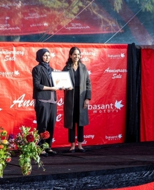 A recipient is all smiles 