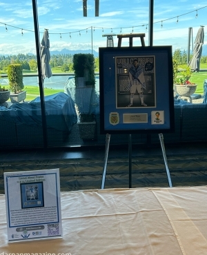 Sports auction items on display 