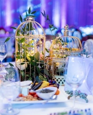 Tables set up with wine glasses