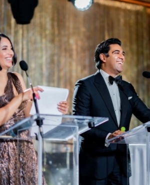 The MCs for the event Sonia Sunger and Dr. Imran Ratanshi engage with the audience 