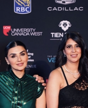 Harp Sohal of Pink Orchid Studio, Harp's husband along with Tasha Bains, and Mandip Bains of Teja Foods 