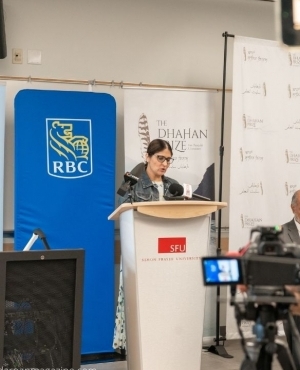 Dhahan Youth Prize Facilitator ​Gurpreet Bains takes to the podium to say a few words 