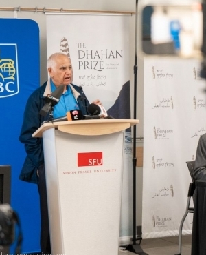 Sadhu Binning Canadian Punjabi-language author, editor, educator takes to the podium to say a few words