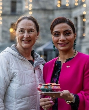 Harwinder Sandhu MLA from Vernon Monashee shows her light up colourful diyas 