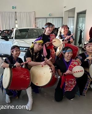 Taiko drummers perform at the event 