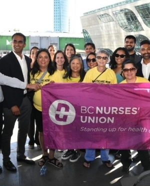 BCNU staff as well as BCNU President Aman Grewal throws her support behind the rally 