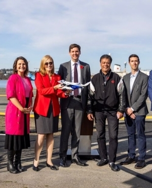 MLA Lore, Minister Bailey, Premier Eby and Helijet staff