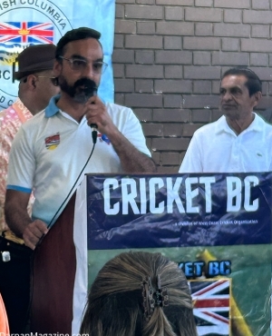 Cricket BC President Vimal Hardat says a few words
