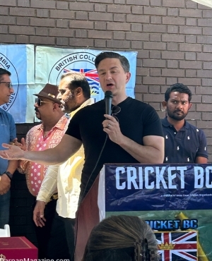 Conservative Party of Canada leader Pierre Poilievre addresses players, coaches, and community members