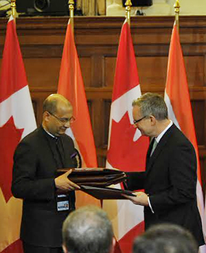 PM Modi and Canadian PM, Mr. Stephen Harper witnessing the exchange of signed documents at Ottawa 