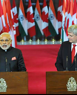 PM Modi giving his statement to the Media, during Joint Press Interaction at Parliament Hill, Ottawa 
