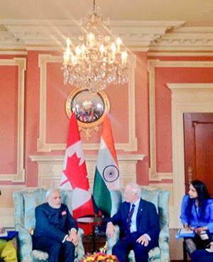 PM Modi calls on Canada's Governor General David Johnston at Rideau Hall in Ottawa. 