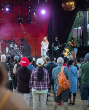 Audience enjoys a performance from a band 