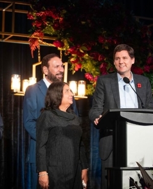 Premier David Eby takes to stage to say a few words alongside MLA Jinny Sims, MLA Jagrup Brar, MLA Mike Starchuk, and MLA Bruce Ralston 