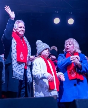 Grant and Surrey Mayor Brenda Locke take to the stage and welcome the public 