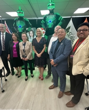 MLA Bruce Ralston, MLA Jinny Sims, Surrey City Councillor Linda Annis, WCC staff member, MLA Elenore Sturko, and Surrey City Councillor Mike Bose 