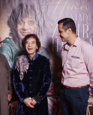 Cricket Canada President Raj Arneja, Ustad Zakir Hussain, BCCHF Manager Philanthropy Ravi Sharda