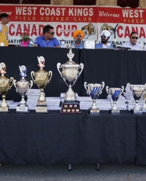  An array of trophies to be presented to athletes 